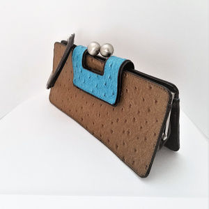 The Limited Brown and Teal Ostrich Clutch